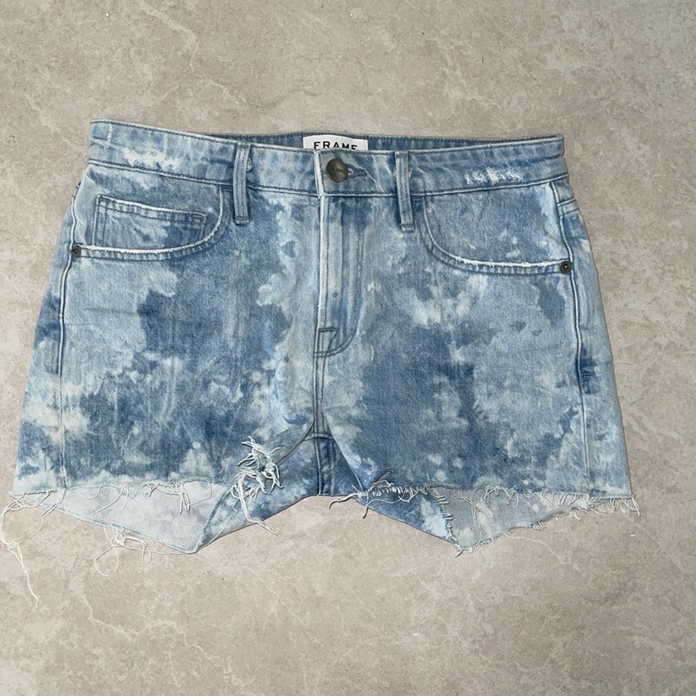 Frame acid wash denim shorts